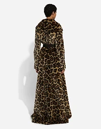 Long leopard-print faux fur coat