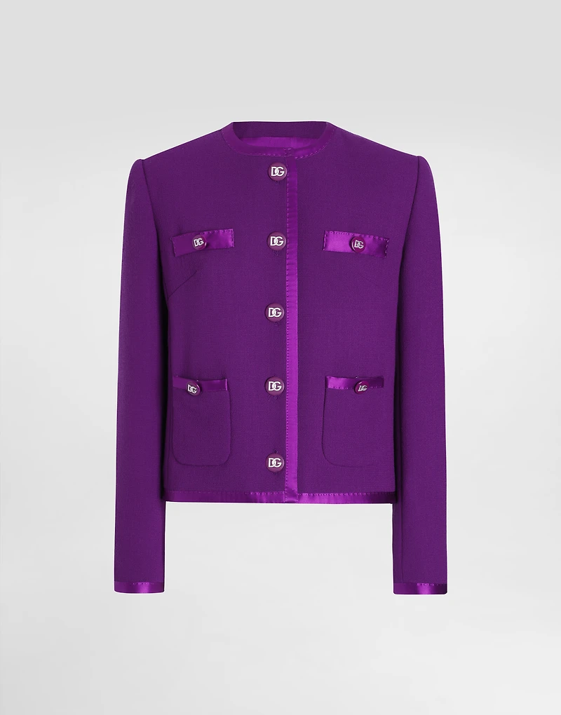 Short single-breasted wool crepe jacket