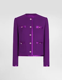 Short single-breasted wool crepe jacket