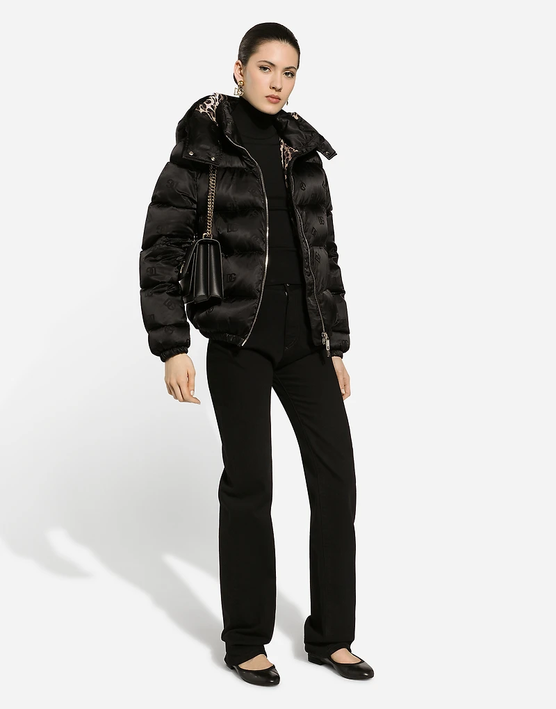 Padded satin jacquard down jacket with all-over DG logo