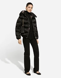 Padded satin jacquard down jacket with all-over DG logo