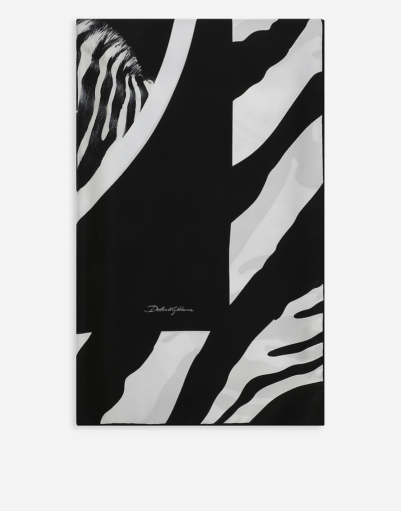 Large zebra-print twill scarf (140 x 140)