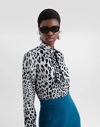 Leopard-print charmeuse shirt with pussy-bow