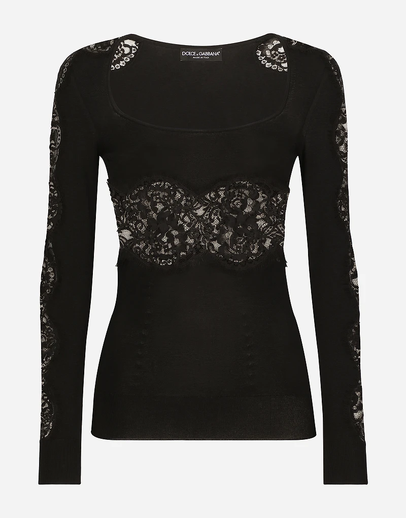 Viscose sweater with lace inserts