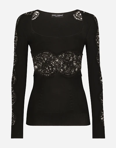 Viscose sweater with lace inserts
