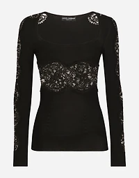 Viscose sweater with lace inserts