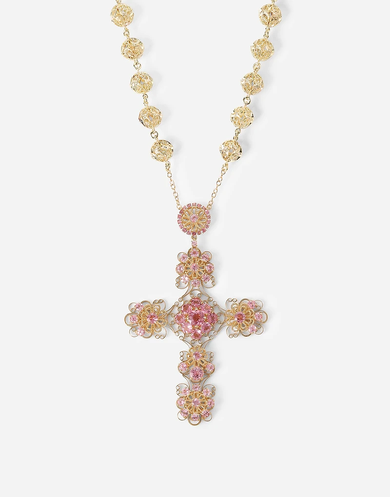 Filigree Necklace 18-carat yellow gold and pink tourmalines