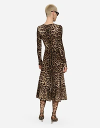 Leopard-print calf-length cady dress