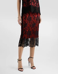 Lace calf-length pencil skirt with contrasting lining