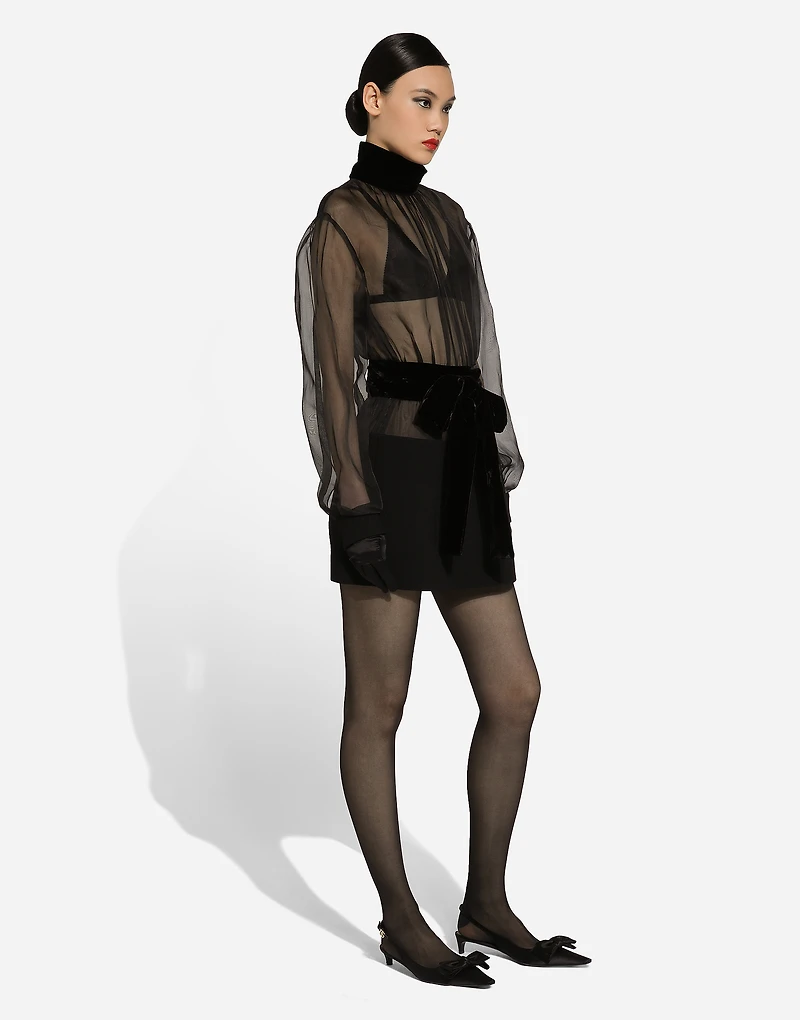 Short wool crepe and organza dress