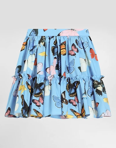 Butterfly-print poplin skirt