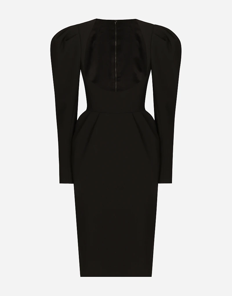 Calf-length wool dress with open neckline