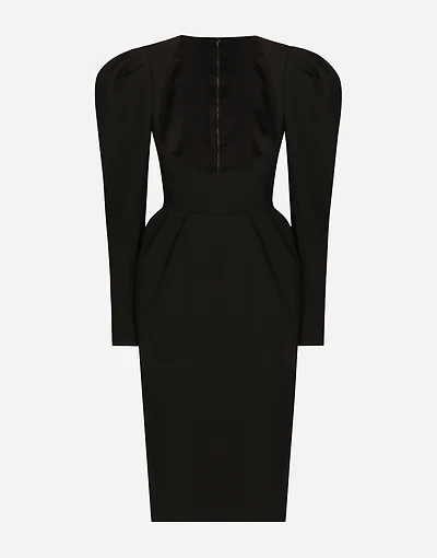 Calf-length wool dress with open neckline