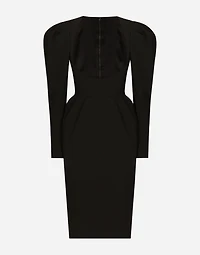 Calf-length wool dress with open neckline
