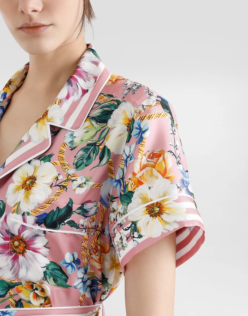 Twill pajama shirt with floral print