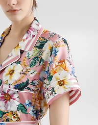Twill pajama shirt with floral print