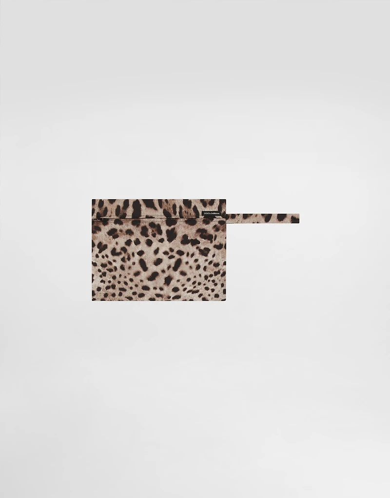Mid-length swim trunks with leopard print