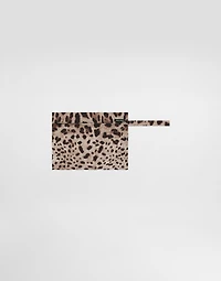 Mid-length swim trunks with leopard print
