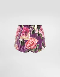 Sequin-embroidered cady high-waisted panties with rose print