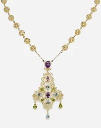 Filigree Necklace 18-carat yellow gold and multicolored gems