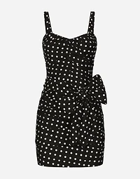 Cotton minidress with polka-dot print and bow detail