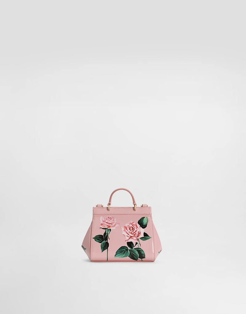 Polished calfskin Sicily crossbody bag with rose print