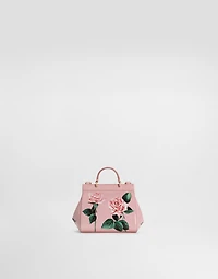 Polished calfskin Sicily crossbody bag with rose print
