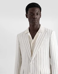Single-breasted pinstripe linen-blend jacket