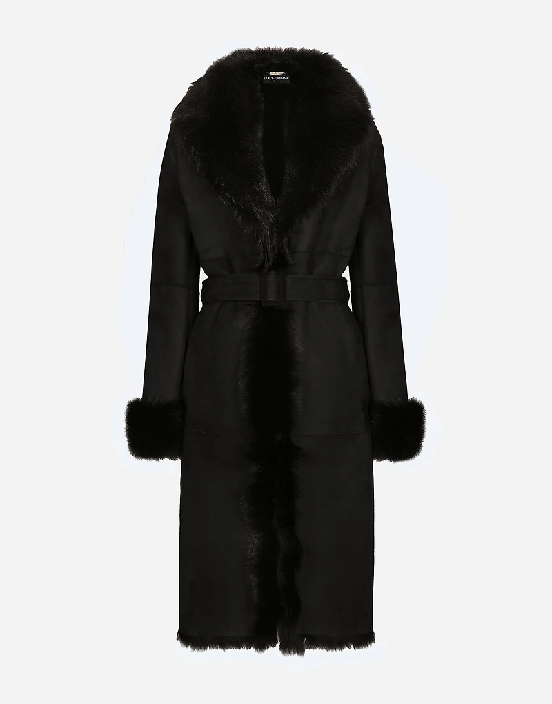 Shearling coat with belt