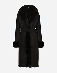 Shearling coat with belt