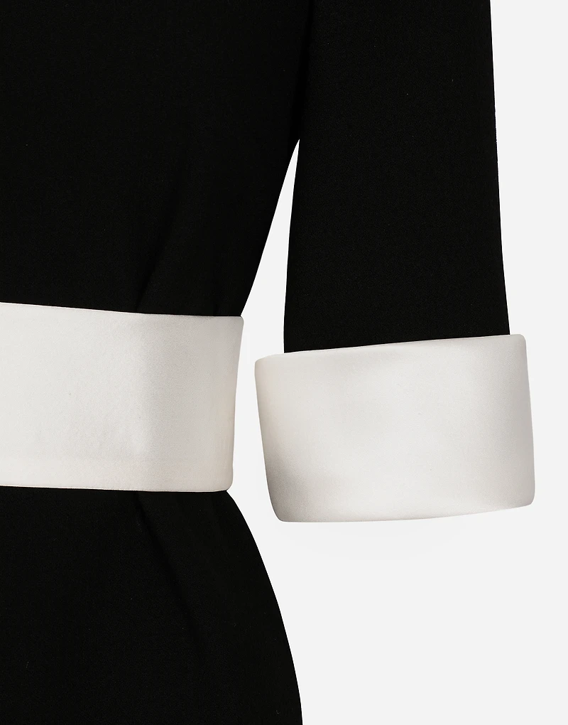 Short wool crepe dress with satin details