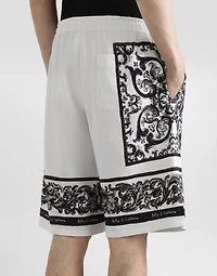 majolica-print double piqué bermuda shorts