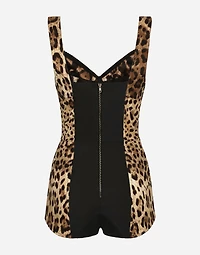 Leopard-print charmeuse bodysuit