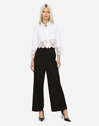 Cropped poplin shirt with lace inserts