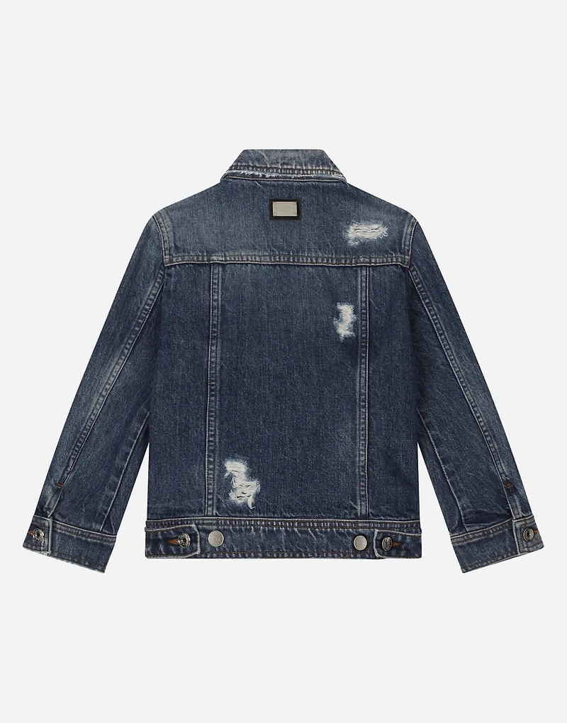 Washed denim jacket with rips