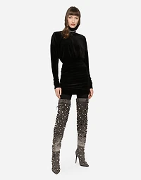 Short draped velvet dress with DG logo