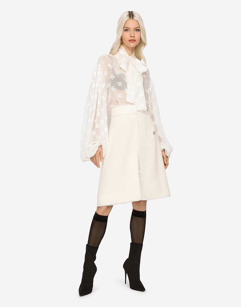Devoré satin pussy-bow shirt with all-over DG logo