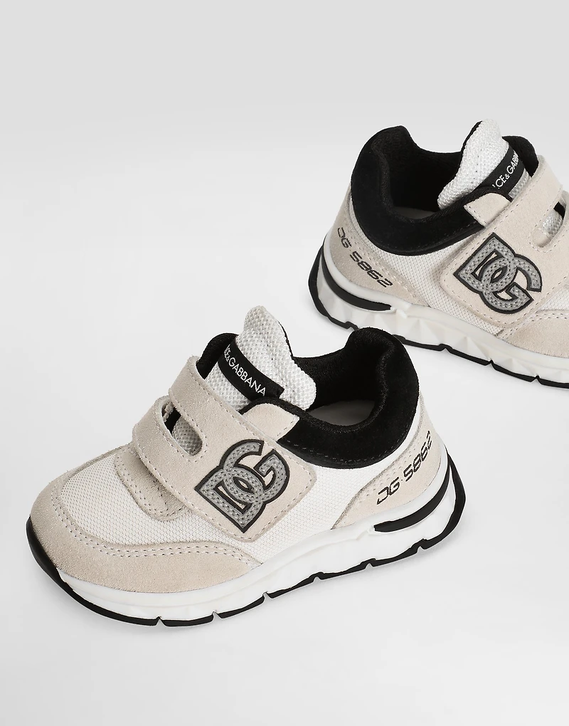 Mesh and split calfskin sneakers