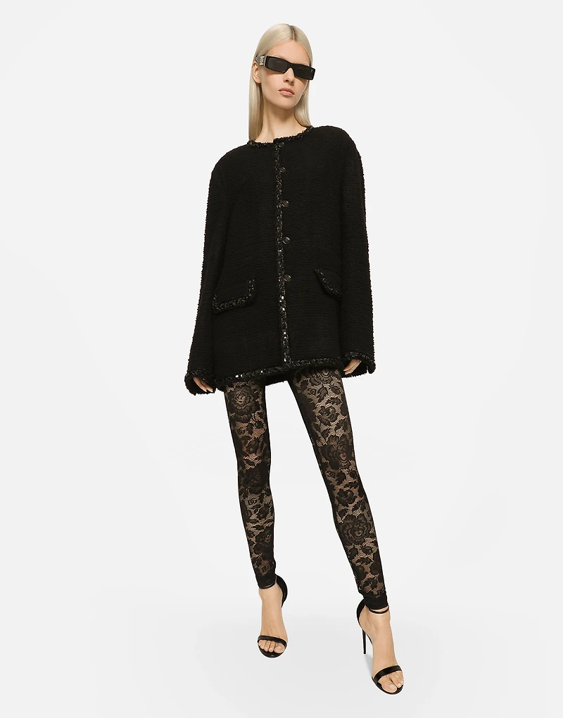 Floral lace-stitch leggings