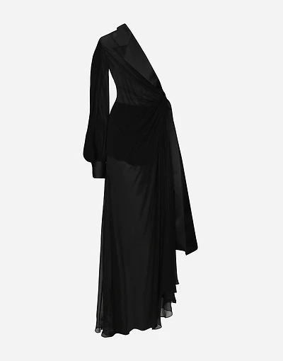 Long chiffon one-shoulder dress