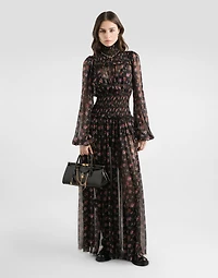 Floral-print long chiffon dress