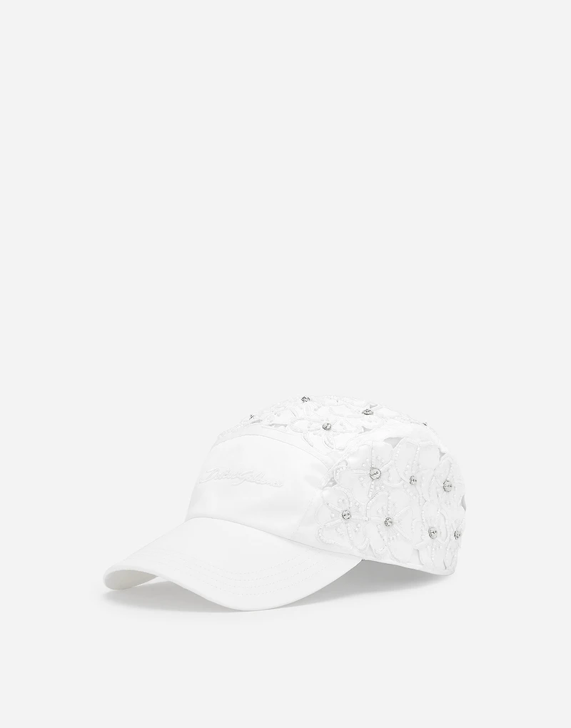 Drill baseball cap with rhinestone embellishment