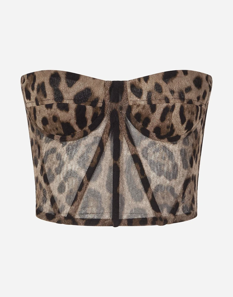 Leopard-print tulle bustier