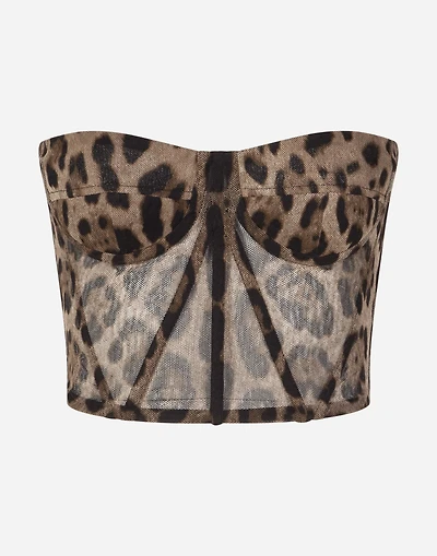 Leopard-print tulle bustier
