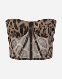 Leopard-print tulle bustier