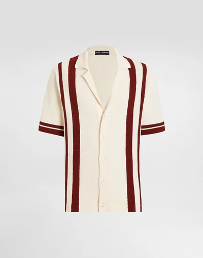 Cotton knit polo-shirt with inlaid stripe