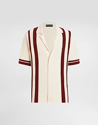 Cotton knit polo-shirt with inlaid stripe
