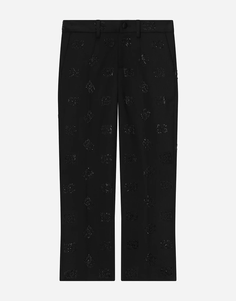 Classic wool pants with all-over fusible-rhinestone logo