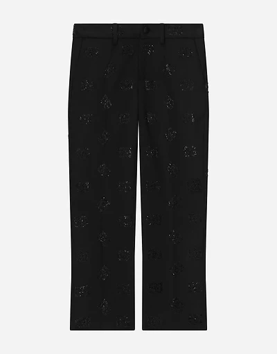Classic wool pants with all-over fusible-rhinestone logo