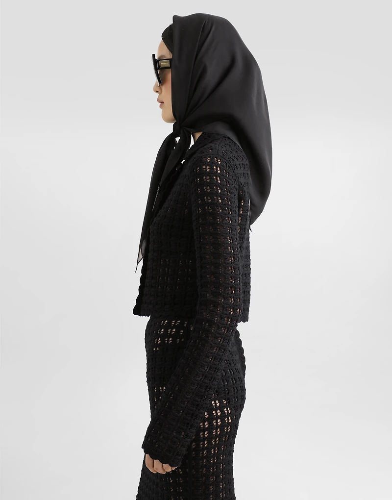 Short double-breasted wool crochet jacket
